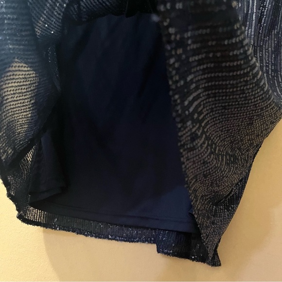 Chi Chi London Navy Blue Sequin Shift Dress Mock Neck Special Occasion Size 10 - Picture 9 of 16